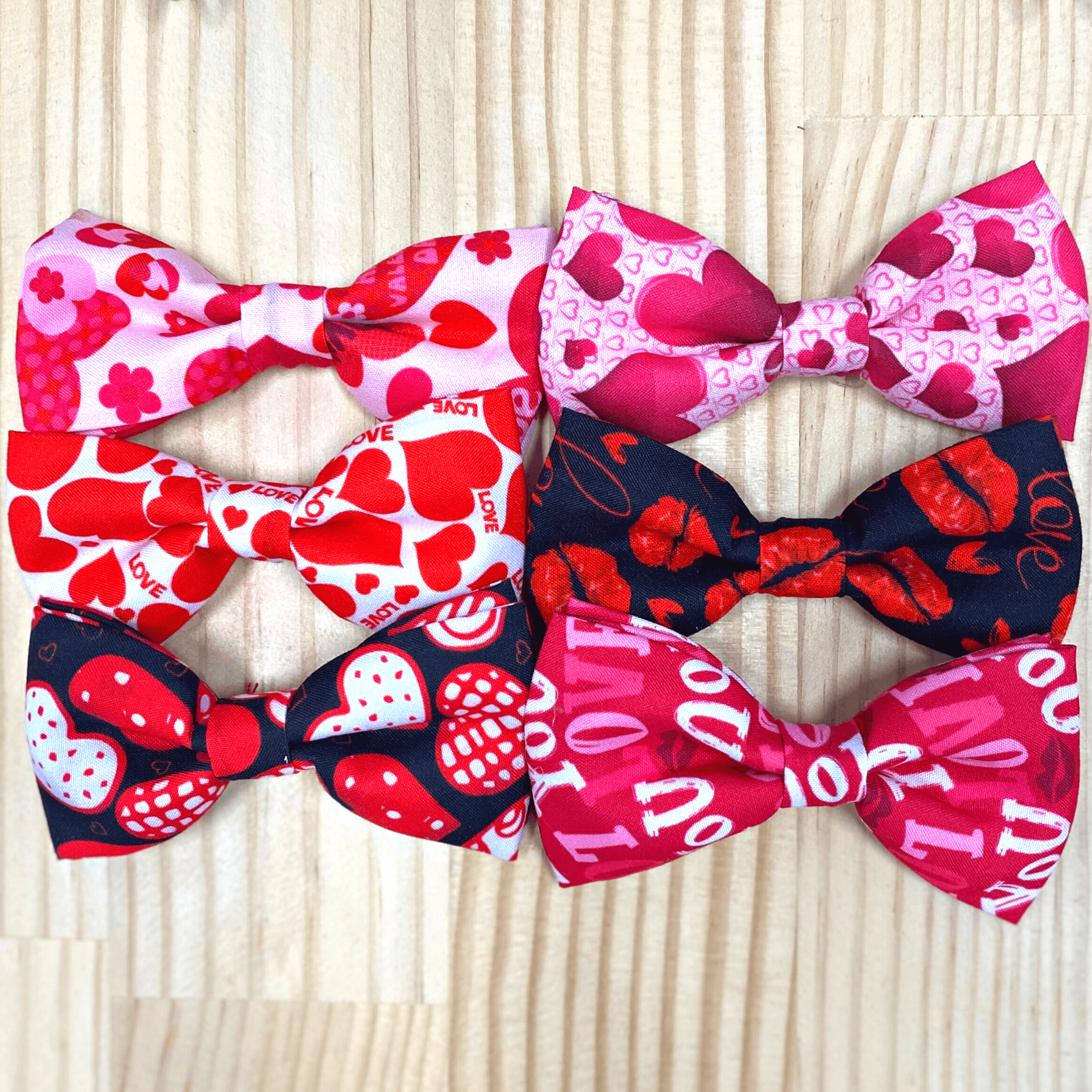 Valentine love dog bow fashion accessory red cream with red hearts, let's pawty