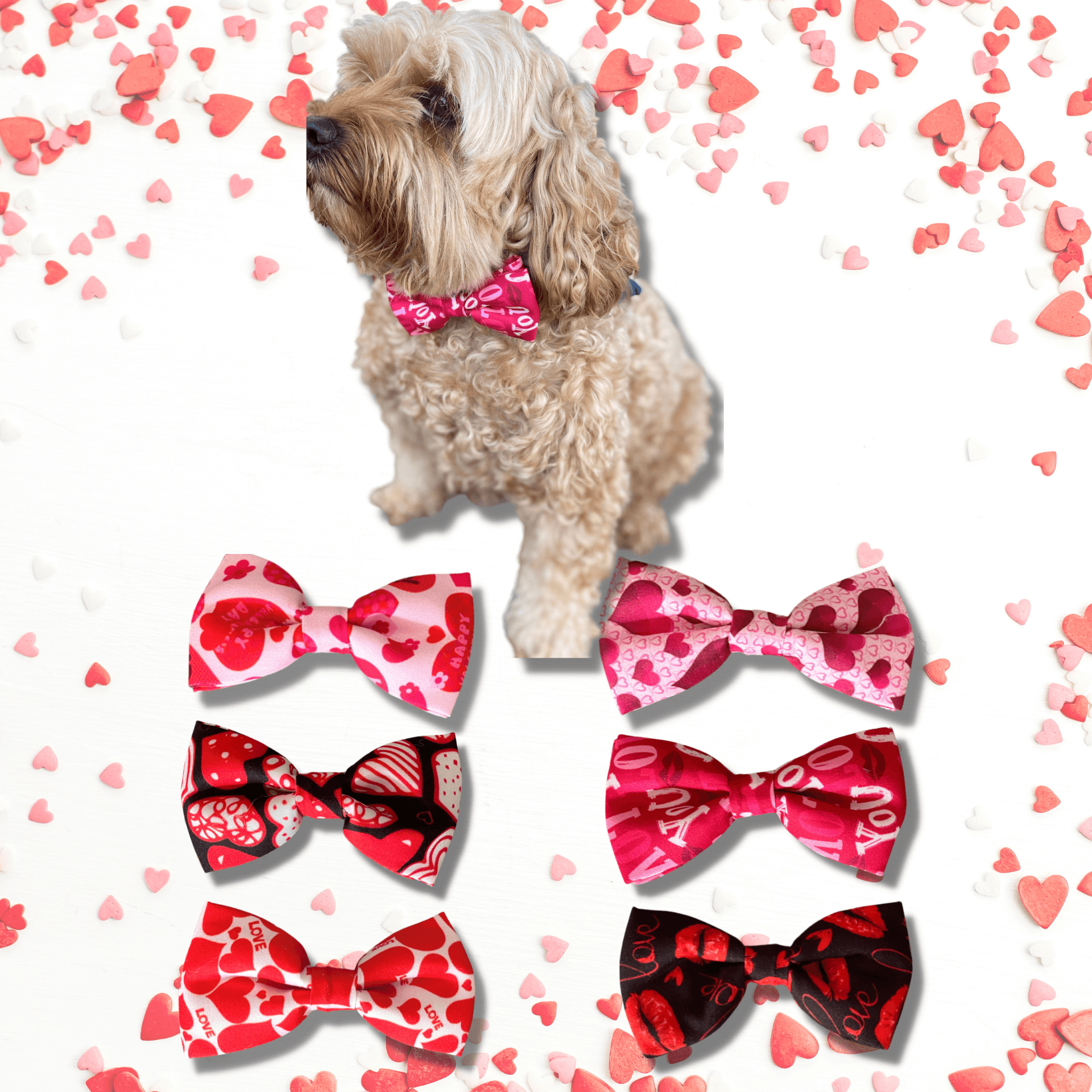 Dog bow with hearts fashion accessory, let's pawty 