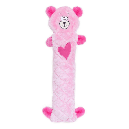 Pink bear jigglerz dog toy, Valentine's Day, let's pawty