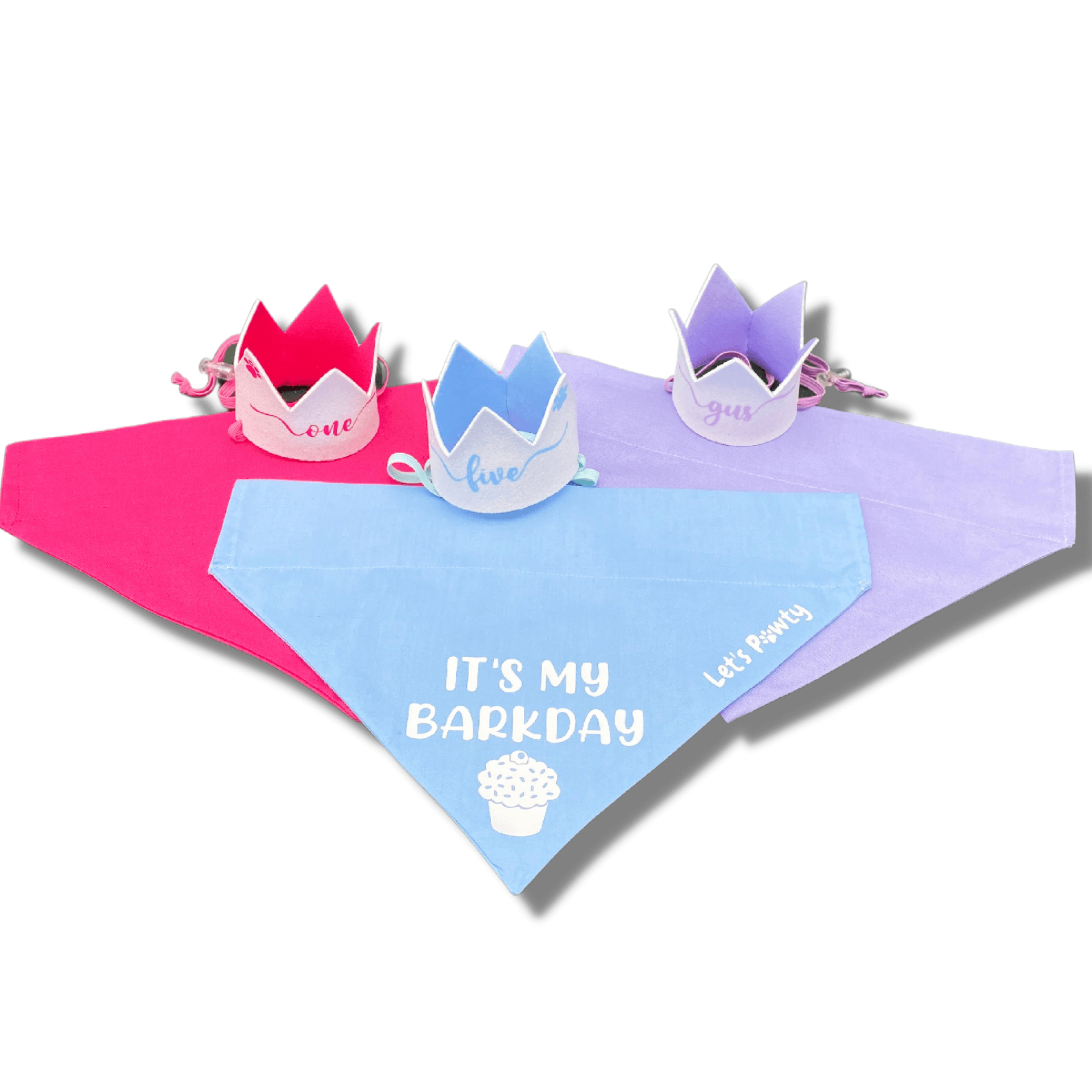 It's My barkday reversible dog bandana, glitter hat dog crown, handmade let's pawty