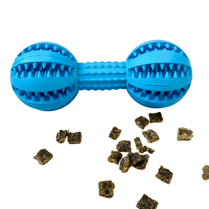 Enrichment and interactive dog dumbbell treat dispenser, let's pawty 
