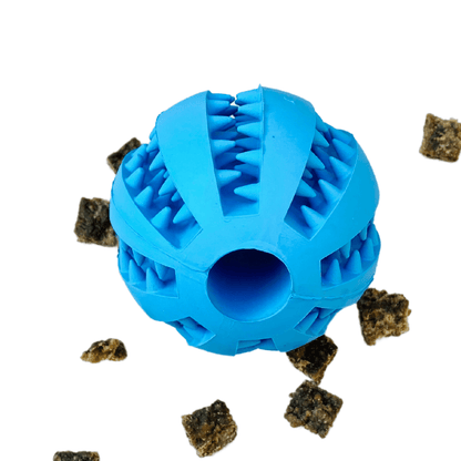 Interactive blue treat ball, let's pawty, boredom buster
