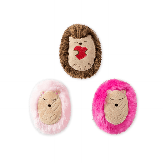 Valentine themed hedgehog dog toy 3pc set , squeaker and plush, let's pawty