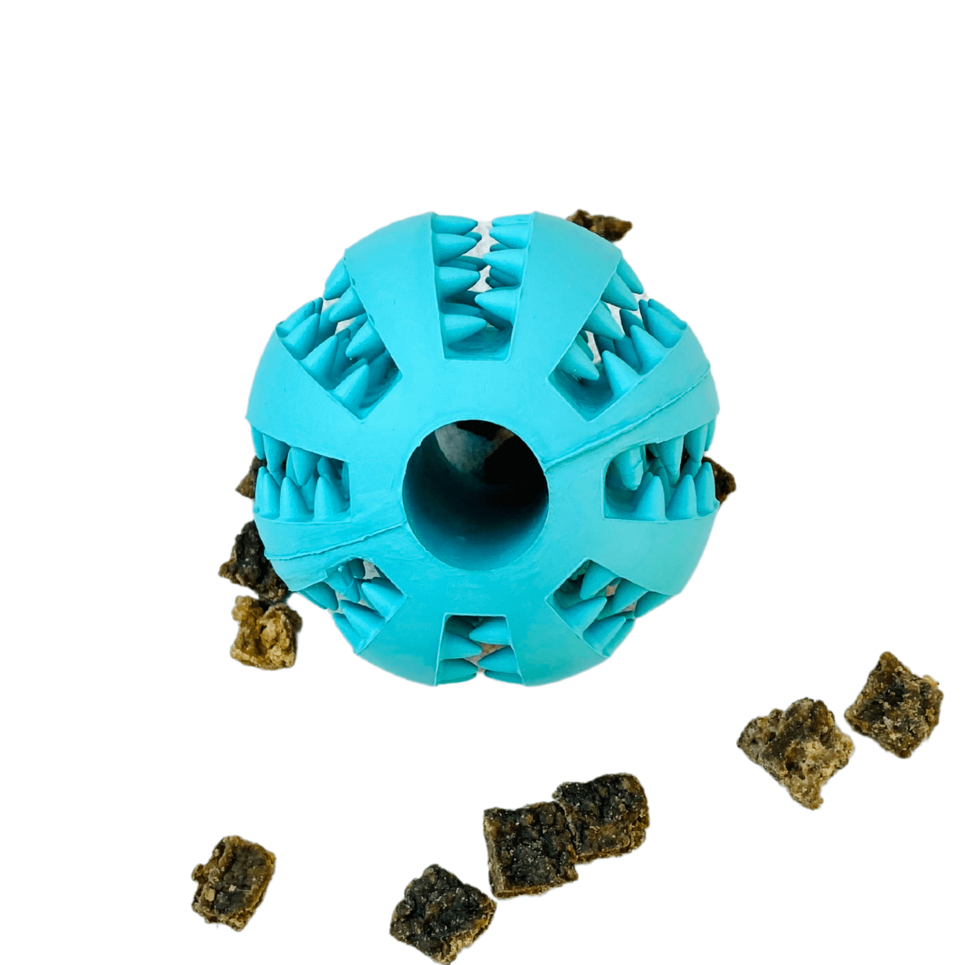 Interactive blue treat ball, let's pawty, boredom buster
