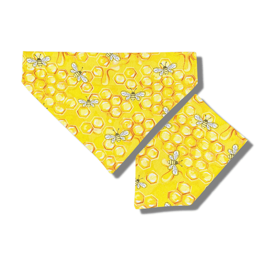 Reversible dog bandana, Dog clothing for your furbaby. Honeycomb and bees, handmade Let's Pawty 