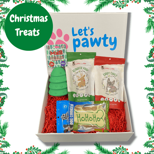 Dog treat gift box, personalised, dog treats, dog toys, let's pawty 
