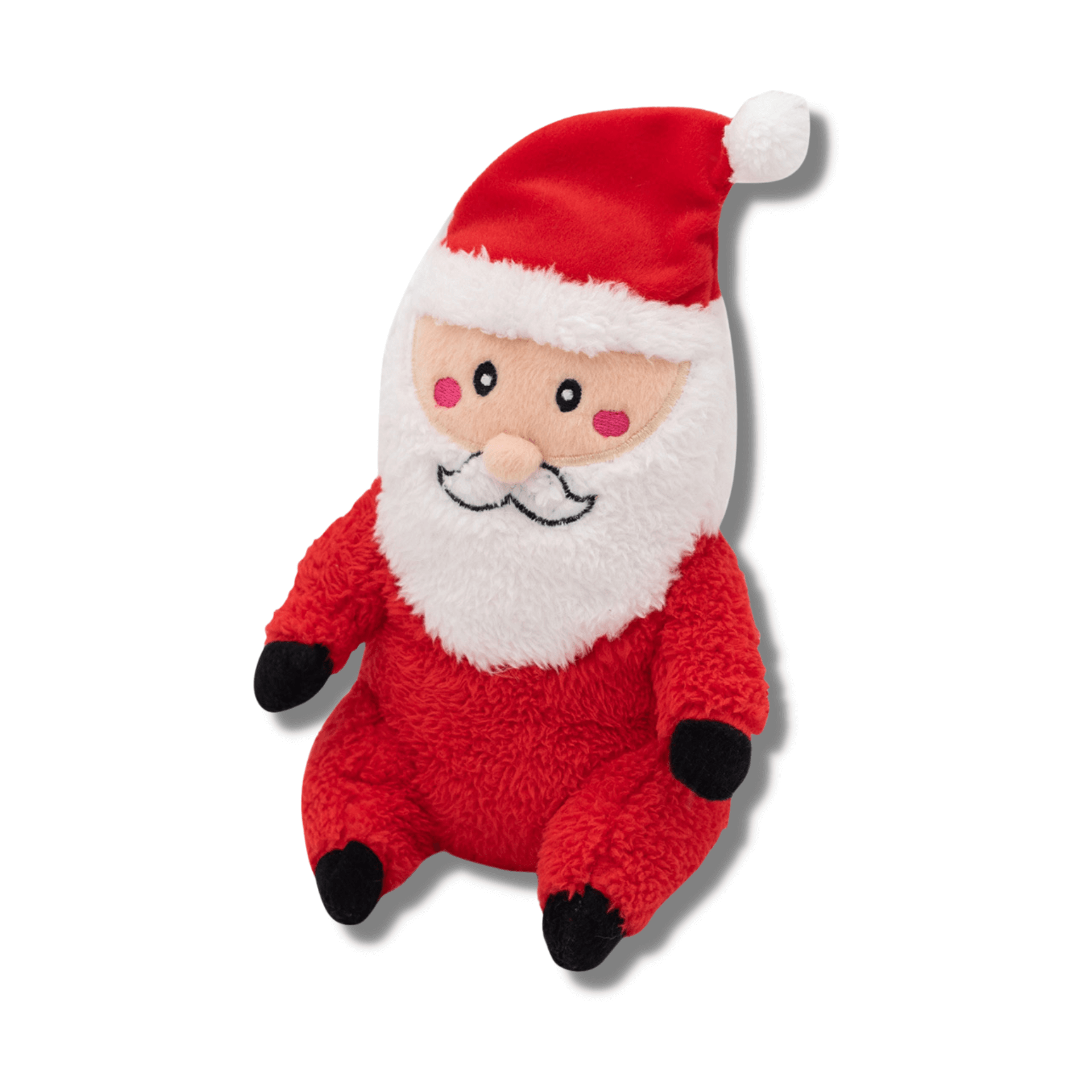 Christmas themed Santa plush dog toy with squeaker