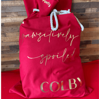 Let's Pawty personalised Santa sack for your furbaby to fill with dog toys, dog treat and accessories