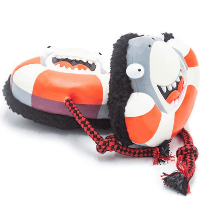 Shark dog toy, cuddle, fetch, rope, let's pawty