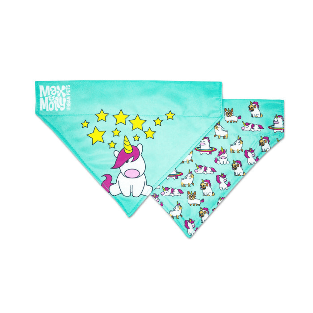 Reversible dog bandana, unicorn themed let's pawty